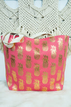 Load image into Gallery viewer, Large Metallic Gold Pineapple Shoulder Travel Tote