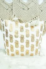 Load image into Gallery viewer, Large Metallic Gold Pineapple Shoulder Travel Tote