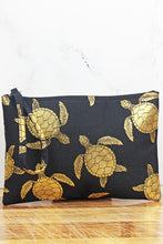 Load image into Gallery viewer, Large Metallic Gold Sea Turtle Wristlet Pouch Travel Tote