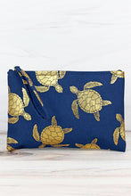 Load image into Gallery viewer, Large Metallic Gold Sea Turtle Wristlet Pouch Travel Tote