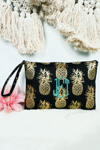 Large Metallic Gold Pineapple Wristlet Pouch Travel Tote