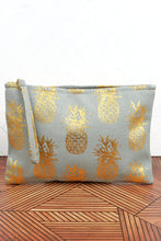 Load image into Gallery viewer, Large Metallic Gold Pineapple Wristlet Pouch Travel Tote