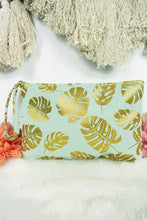 Load image into Gallery viewer, Large Metallic Gold Monstera Palm Frond Wristlet Pouch Travel Tote