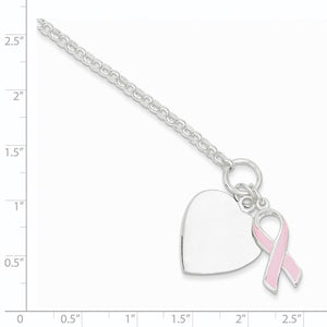 Silver Engravable Heart Pink Ribbon Bracelet - SoMag2