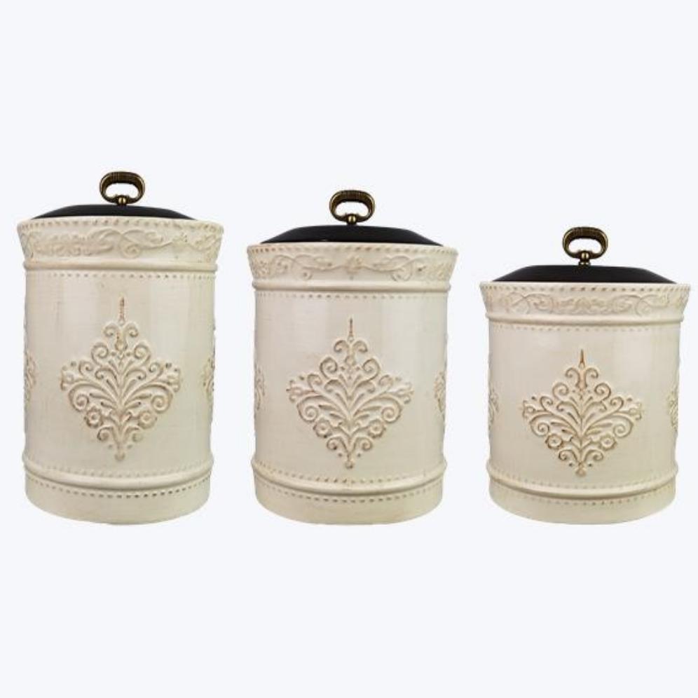 Ceramic French Country Coffee Tea Sugar Flour Canister Set