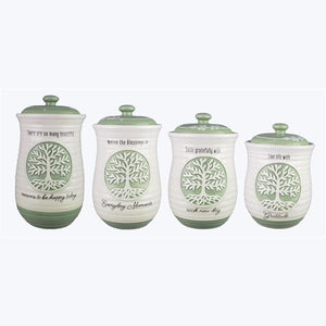 Tree of Life Green Ceramic Coffee Tea Sugar Flour Canister Set